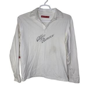 Vintage Alfa Romeo Polo Shirt‎ Men's Medium White Rugby Long Sleeve Racing Car